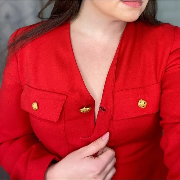 Vintage Evan Picone Red Button Up Blazer Dress Size 6 - Picture 13 of 16